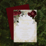 Glam Burgundy Rose Floral Weihnachtsfeier Folieneinladung<br><div class="desc">Elegante und klassische dunkelrote und bordeauxrote Rose mit Samenperlen auf einem Spritzer Rahmen "Weihnachts-Party" Feiertage saisonale Party Design von Holiday Hearts Designs. Der gesamte Text ist reale Goldfolie und der Spritzer-Rahmen ist eine Kombination aus Goldfolie und goldfarbenem Farbverlauf. Saatperlen sind Imitate gedruckt.</div>