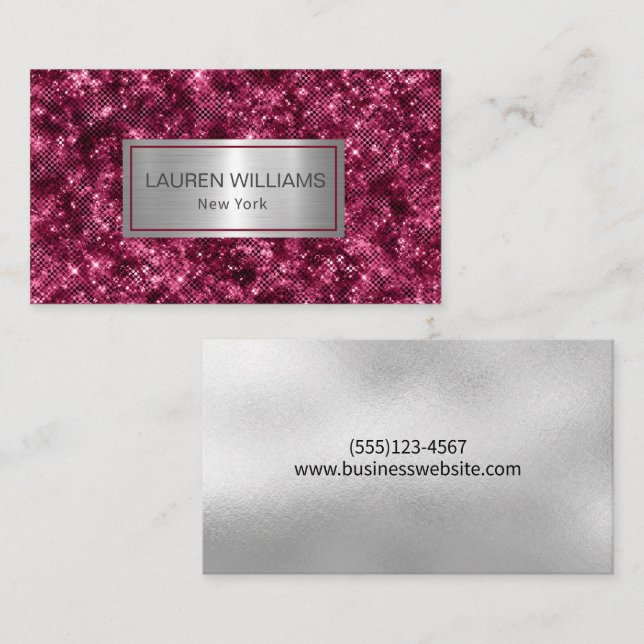 Glam Burgundy Sparkle Glitzer Design Business Card Visitenkarte (Vorne/Hinten)
