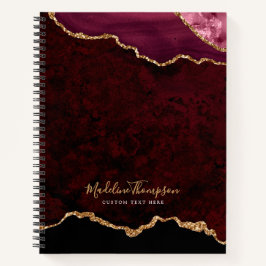 Glam Burgundy Velvet Agate Geode Gold Script Notizbuch