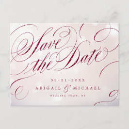 Glam burgundy Vintage Kalligraphie Save the Date Ankündigungspostkarte