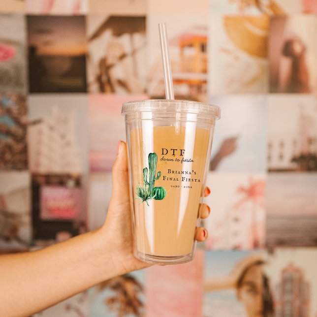 Glam Cactus Fiesta | Monogramm Bachelorette Acryltrinkbecher (Von Creator hochgeladen)