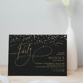 Glam Calligraphy Black Gold Confetti 40. Geburtsta Einladung