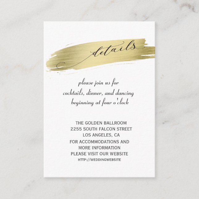 Glam Calligraphy Gold Stroke Wedding Details Begleitkarte (Vorderseite)