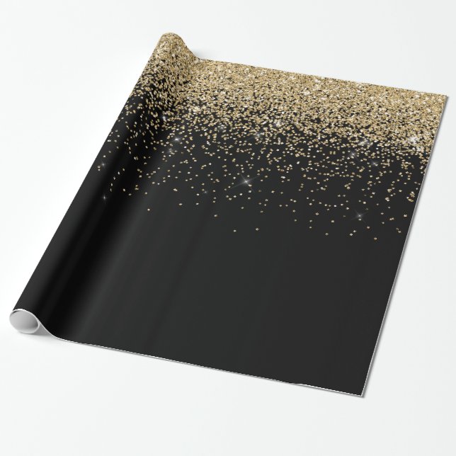 Glam Cascades Gold Glitzer Black Background Geschenkpapier (Ungerollt)