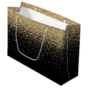 Glam Cascades Gold Glitzer Black Background Große Geschenktüte