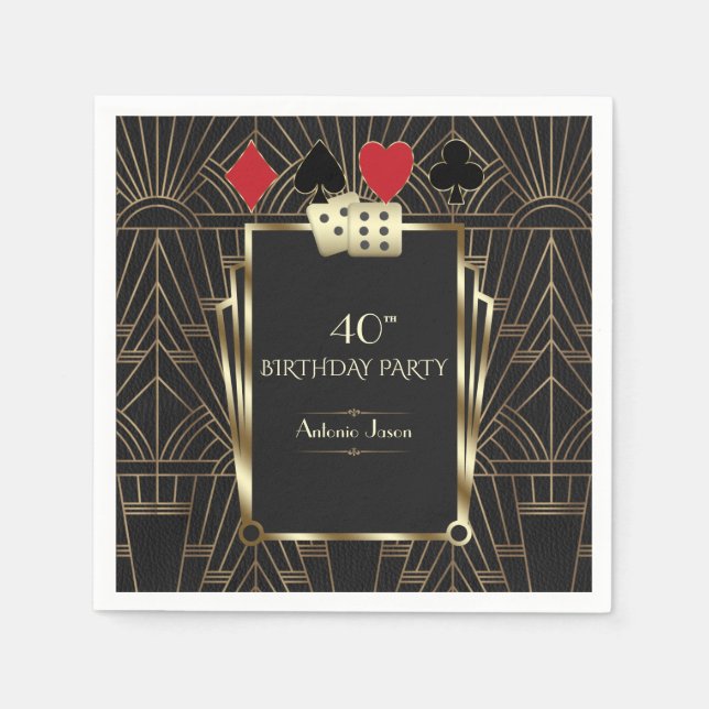 Glam Casino Great Gatsby 40. Poker Geburtstag Serviette (Vorderseite)