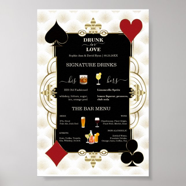 Glam Casino Wedding Drunk In Love Wedding Bar Sign Poster (Vorne)