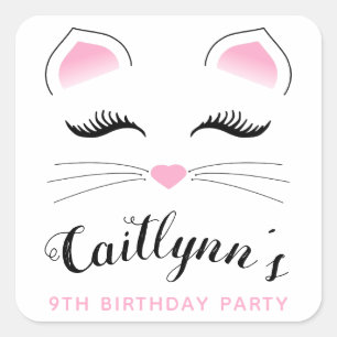 Glam Cat Birthday Party Quadratischer Aufkleber