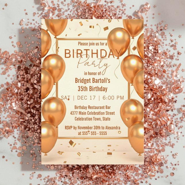 Glam Champagne Gold Balloons and Confetti Birthday Einladung (Von Creator hochgeladen)