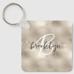 Glam Champagne Gold Glitter Funkel Monogramm Schlüsselanhänger