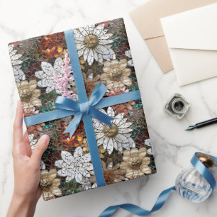 Glam Champagne Gold Red White Blume Geschenkpapier
