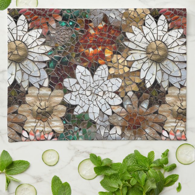 Glam Champagne Gold Red White Blume Geschirrtuch (Gefaltet)