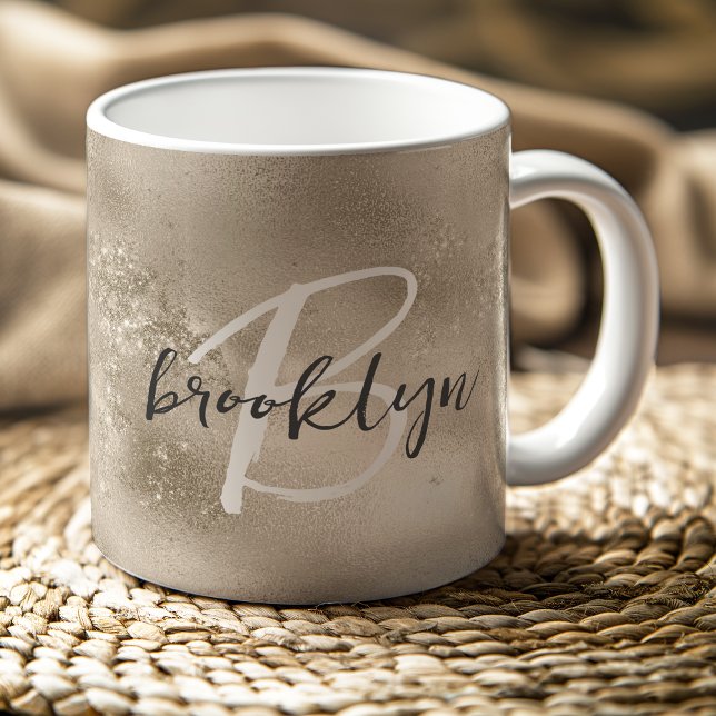 Glam Champagne Gold Trendiges Schriftmonogramm Kaffeetasse (Von Creator hochgeladen)