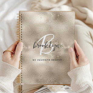 Glam Champagner Gold Monogramm Rezeptbuch Notizbuch