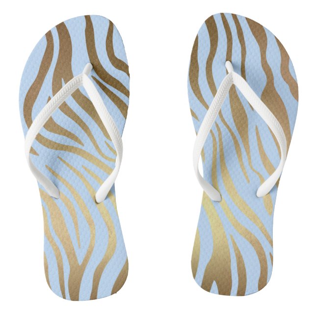 Glam Chic Blue Gold Tiger Zebra Skin Flip Flops (Fußbett)