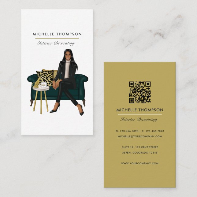 Glam Chic Coffee Boss QR Code Visitenkarte (Vorne/Hinten)