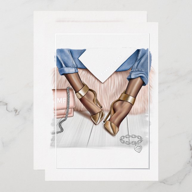 Glam Chic Fashion Show Foil Einladung (Vorderseite/Rückseite)