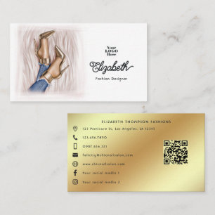 Glam Chic Gold Stilettos und Denim Mode-Design Visitenkarte