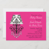 Glam Chic Hot Pink & Damask Kinderdusche Einladung