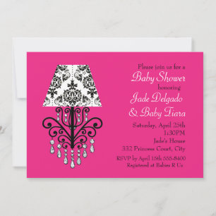 Glam Chic Hot Pink & Damast Baby-Shower-Einladung Einladung