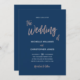Glam Chic Navy & Rose Gold Wedding Card Einladung