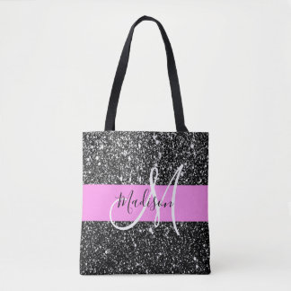 Glam Chic Pink Black Glitzer Sparkname Monogram
