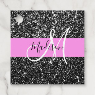 Glam Chic Pink Black Glitzer Sparkname Monogram Geschenkanhänger