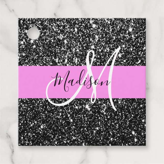 Glam Chic Pink Black Glitzer Sparkname Monogram Geschenkanhänger (Vorderseite)
