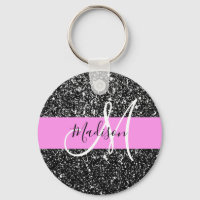 Glam Chic Pink Black Glitzer Sparkname Monogram