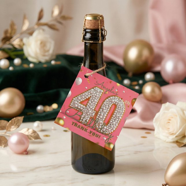 Glam Chic Pink Gold Pearl 40th Birthday Thank You Geschenkanhänger (Von Creator hochgeladen)