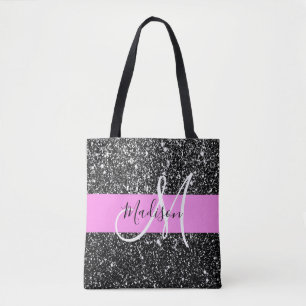 Glam Chic Pink Schwarzer Glitzer Funkelname Monogr