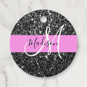 Glam Chic Rosa Schwarzes Glitter Funkeln Name Mono Geschenkanhänger