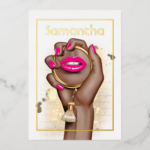 Glam Chic Rosa und Gold Echtes Folien-Geburtstags- Folieneinladung
