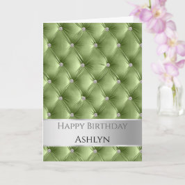 Glam Chic Sage Green Imitats Velvet Silver Geburts Karte