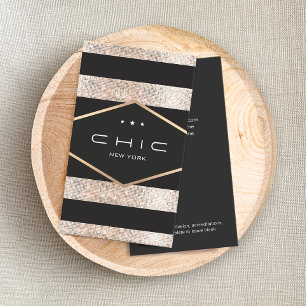 Glam Chic Schwarz und Silberne Pailletten Visitenkarte