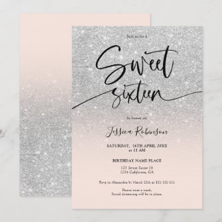 Glam chic silber Glitzer ombre mädchenrosa Sweet 1 Einladung