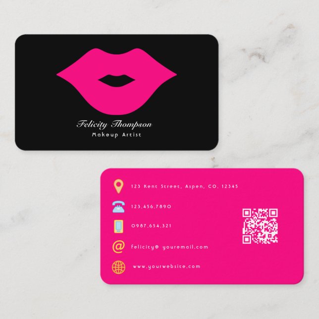 Glam Chic Visagist QR Code Visitenkarte (Vorne/Hinten)