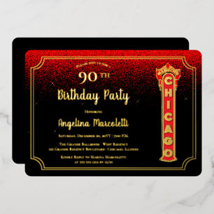 Glam Chicago Sign 90th Birthday Foil Einladung