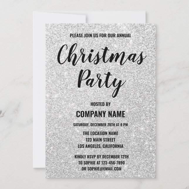 Glam Company Holiday Party Silver Glitzer Glitzern Einladung (Vorderseite)