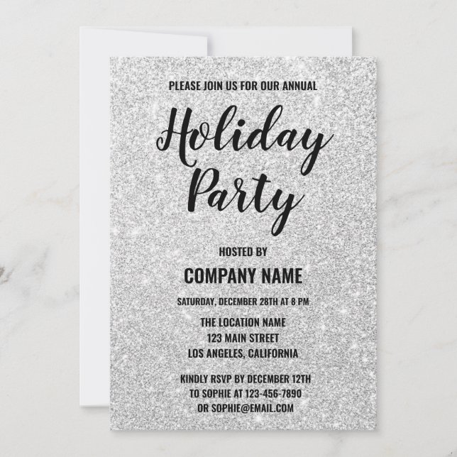 Glam Company Holiday Party Silver Glitzer Glitzern Einladung (Vorderseite)