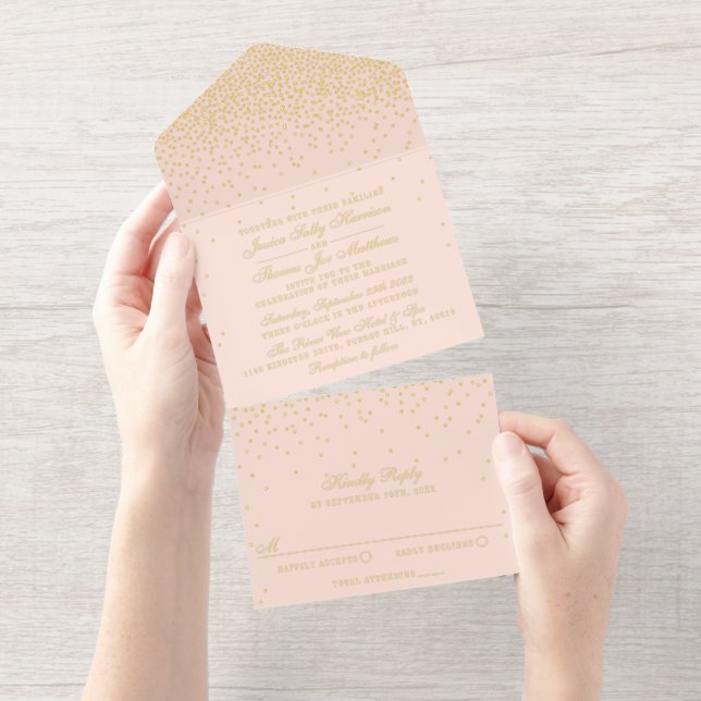 Glam Confetti Wedding Real Foil gepresst All-in-One-Einladung (Abreißstreifen)