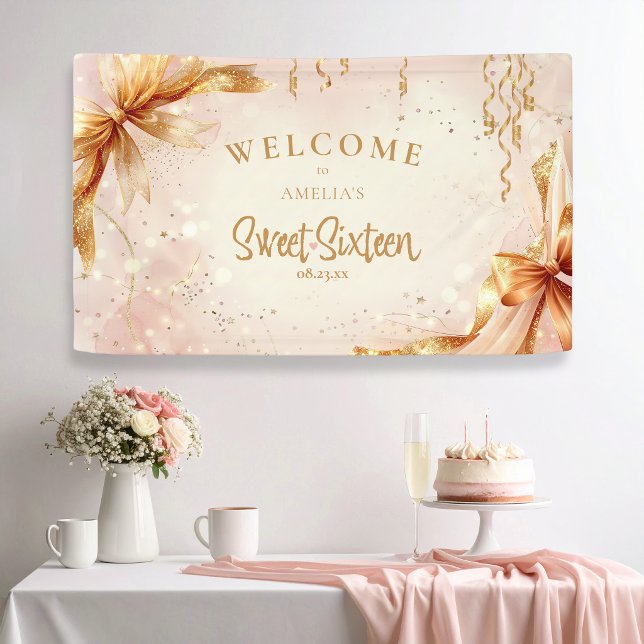 Glam Coquette Bögen Sweet 16 Blush Willkommensschi Banner (Von Creator hochgeladen)