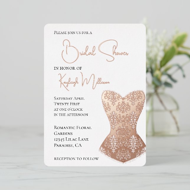 Glam Corset Brautparty Folieneinladung (Stehend vorne)