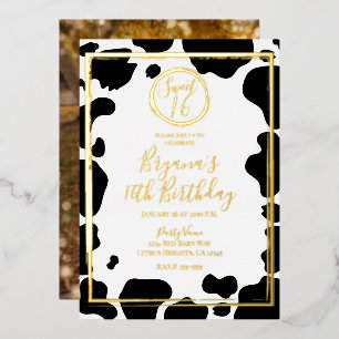 Glam Cow Print Modern Border Wedding Foto Gold Folieneinladung