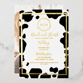 Glam Cow Print Modern Border Wedding Foto Gold Folieneinladung