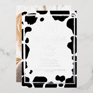 Glam Cow Print Moderne Umrandung Hochzeitsfoto Gol Folieneinladung