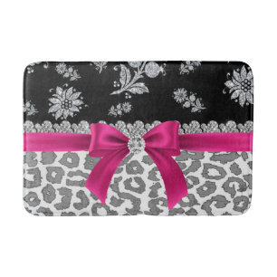 Glam D/Pink Bow-Grey Leopard-Silver Floral Sparkle Badematte