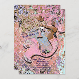 Glam Dark Ethnic Prego Mermaid Glitzer Babydusche Einladung