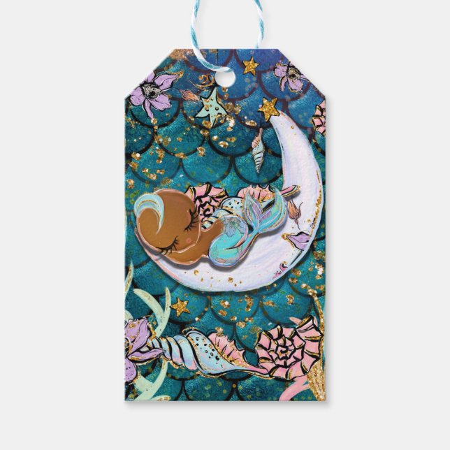 Glam Dark Mermaid Baby Showday Party Geschenkanhänger (Vorderseite)