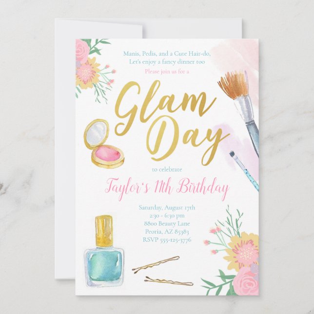 Glam Day Birthday Einladung | Mani Pedi Wellness-C (Vorderseite)
